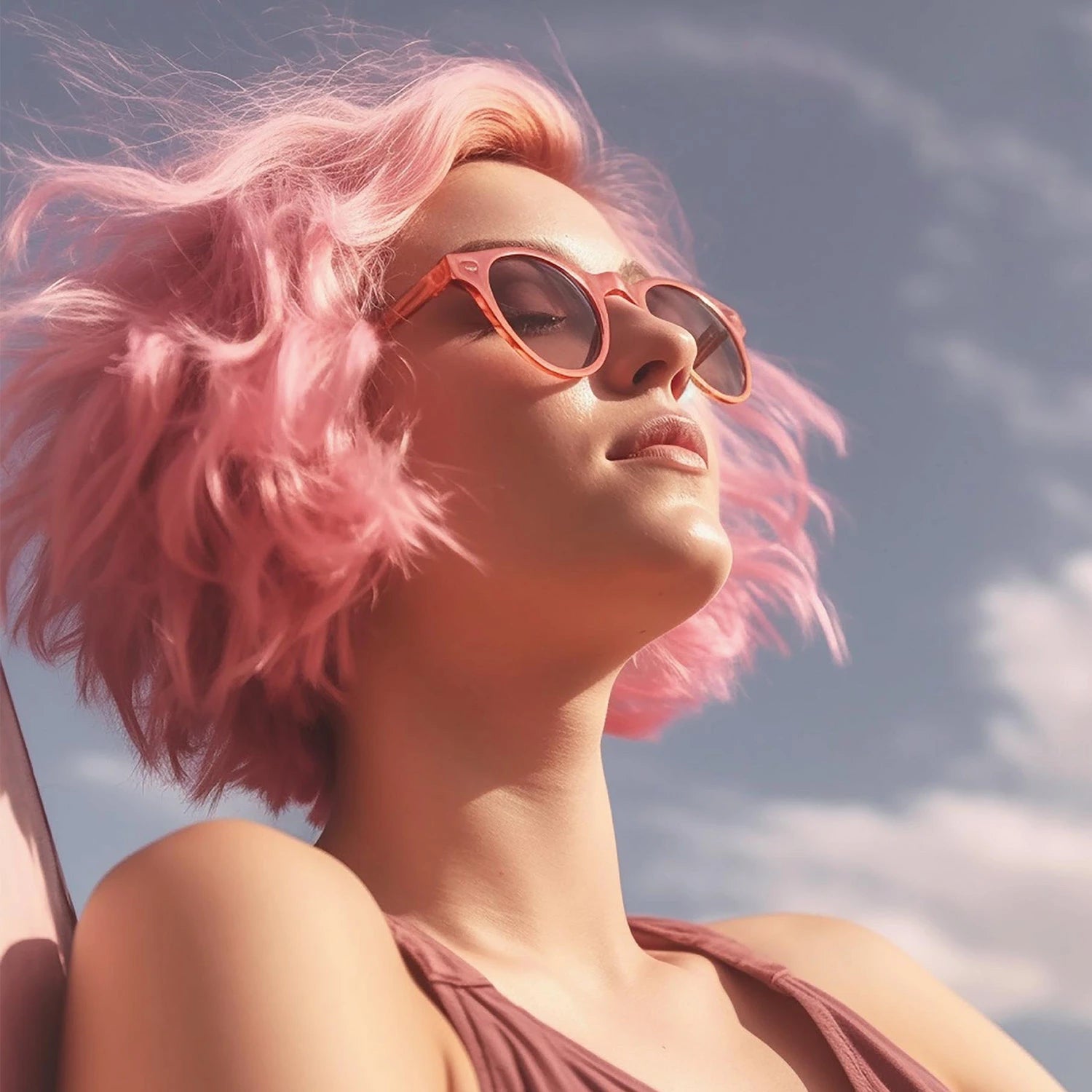 Linea dedicata alla stagione estiva. In evidenza una ragazza dai capelli rosa mentre prende il sole.