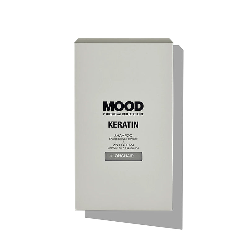 Kit per capelli deboli indisciplinati e sfibrati composto da una box grigia con all'interno due prodotti uno shampoo da 200ml e una crema disciplinante e nutritiva da 200ml.