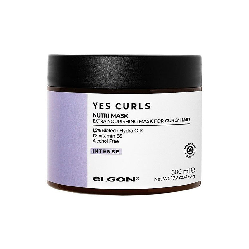 Maschera per capelli ricci e sottili. Vasetto marrone largo e sottile con etichetta bianco e rosa.