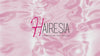 Logo store hairesia su sfondo rosa.