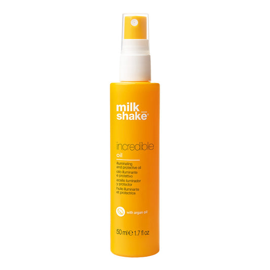Flacone giallo con tappo spray e cappuccio trasparente.