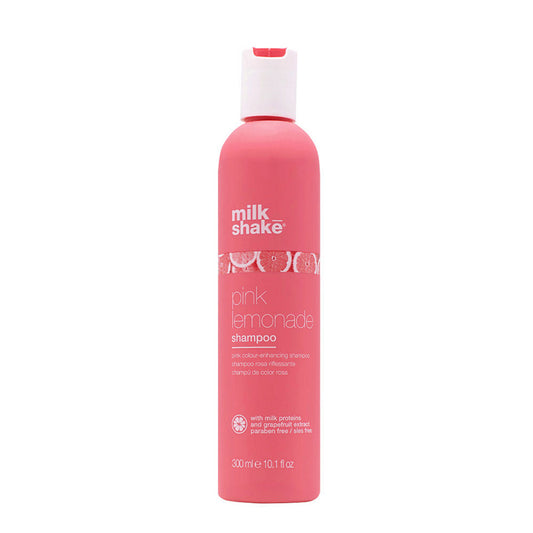 Bottiglia rosa con tappo flip top bianco e rosa. Piccola immagine sul fronte raffigurante varie fette limoni rosa come la bottiglia.