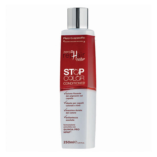 Bottiglia di shampoo bianca con scritte rosse e tappo flip top argentato e bianco.